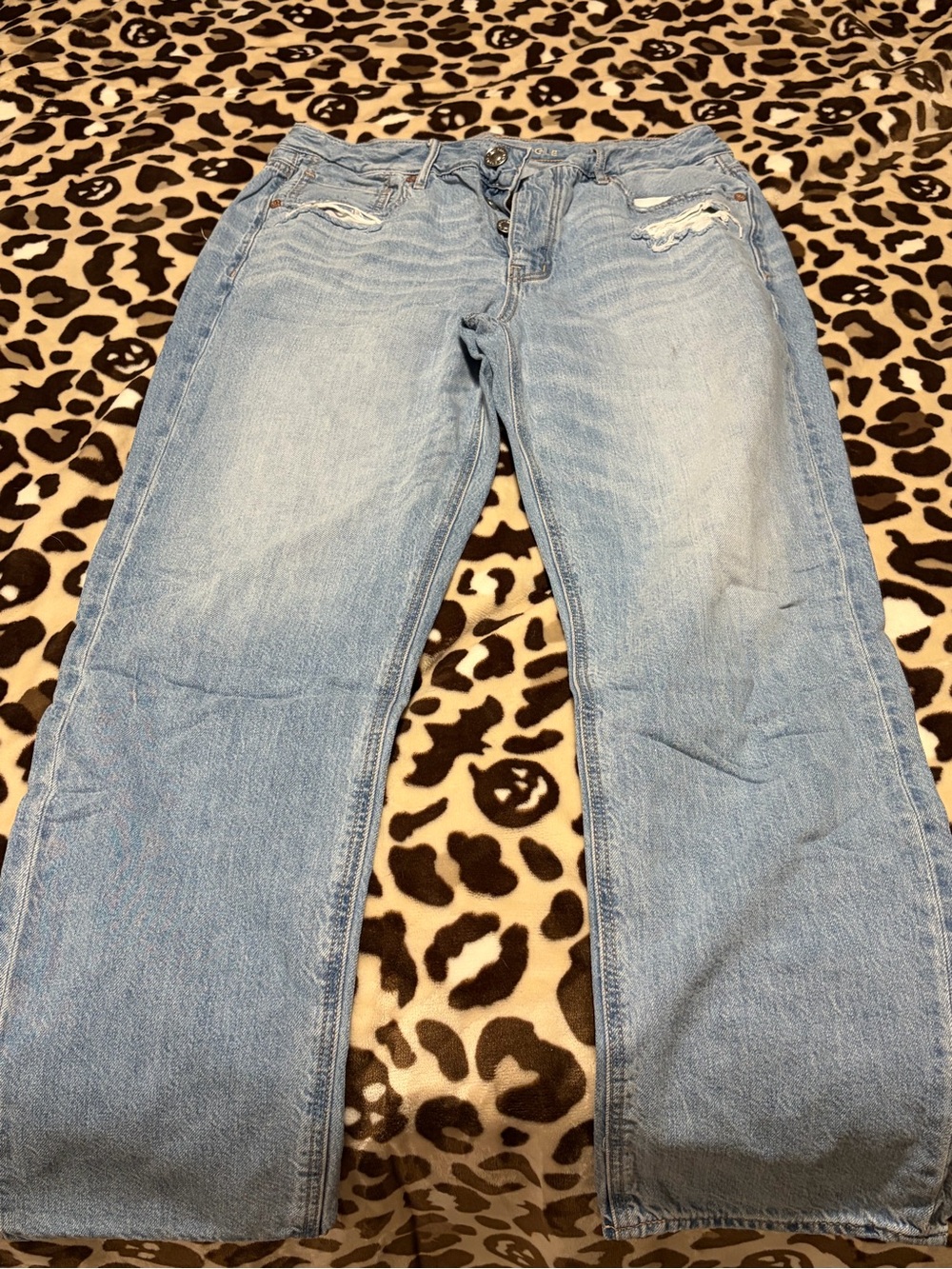 American Eagle Outfitters Light Blue Wide-Leg Distressed Jeans